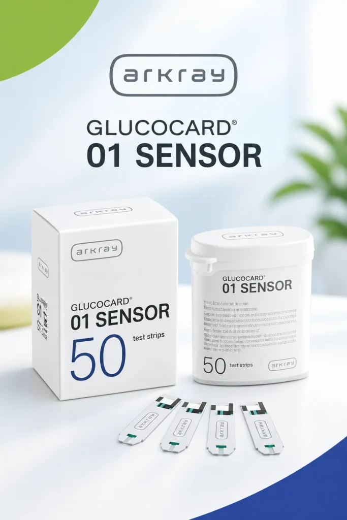 بنر نوار تست قند خون آرکری ARKRAY مدل Glucocard 01 Sensor بسته ۵۰ عددی